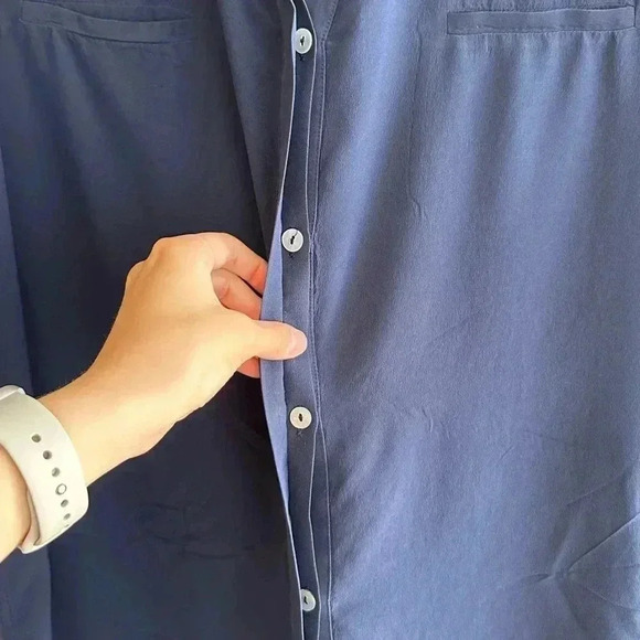 Rory Beca 100% Silk Camp Double Breast Pocket Button Down Shirt, Navy Blue - Picture 10 of 16